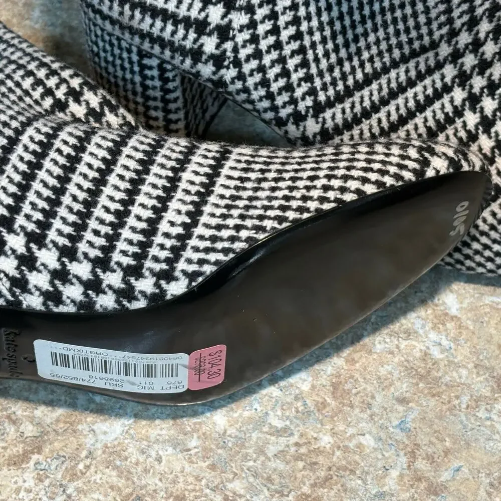 Kate Spade New York Holly Bow Houndstooth Black & White Ankle Boots Size 9.5